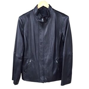 Nautical Black Leather Zippered Jacket Men’s Size XL